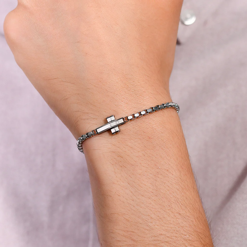 BRACCIALE UOMO IN ACCIAIO CROCE E ACCIAIO IP BLACK - Image 2