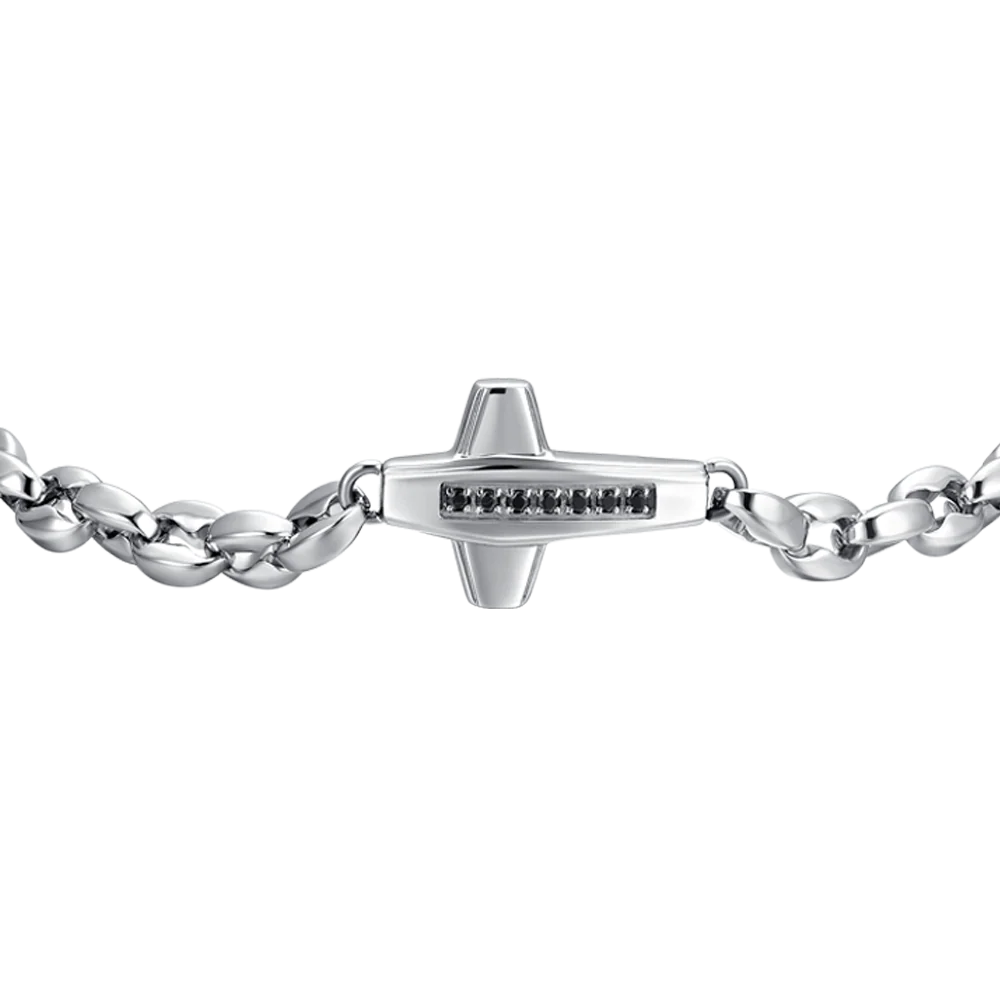 BRACCIALE UOMO IN ACCIAIO CROCE E ZIRCONI NERI - Image 4