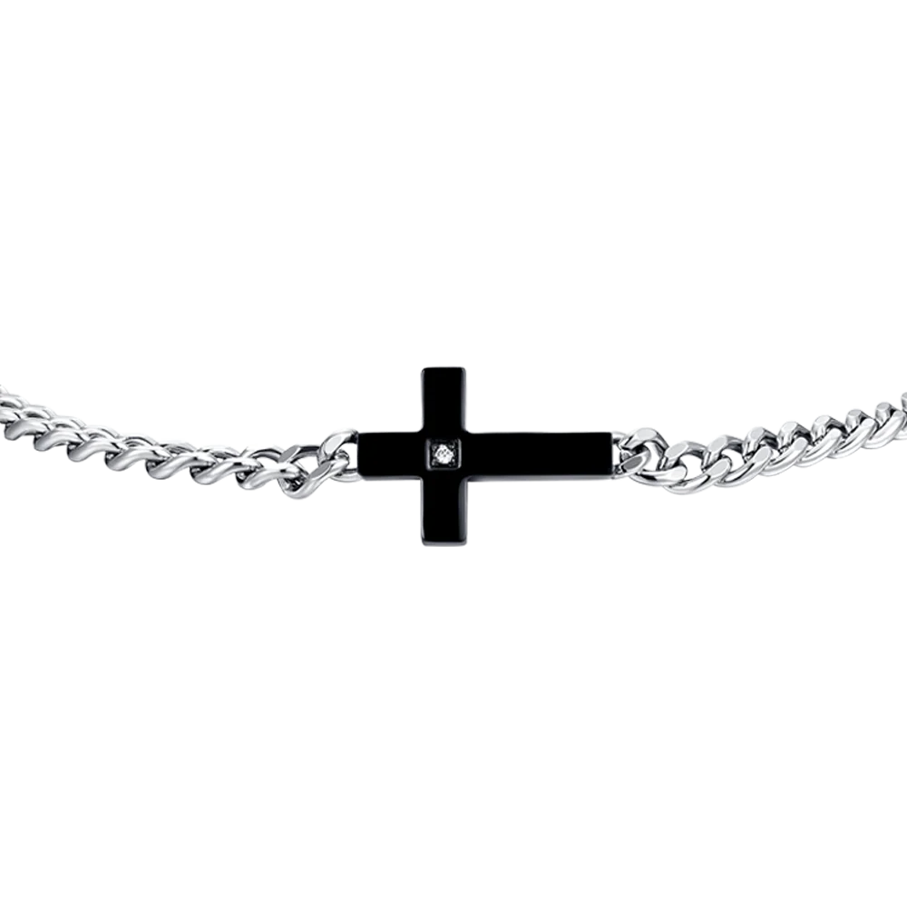 BRACCIALE UOMO IN ACCIAIO CROCE IP BLACK E ZIRCONE BIANCO - Image 4