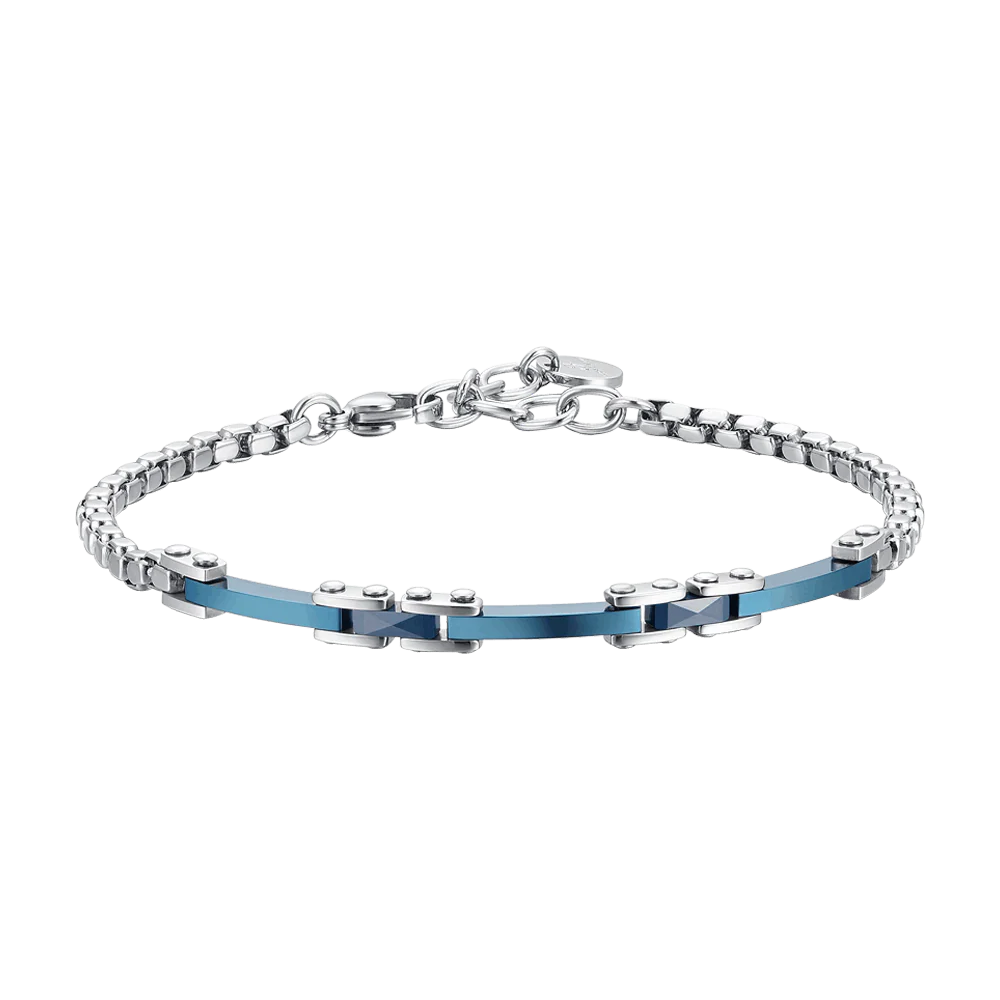 BRACCIALE UOMO IN ACCIAIO E CERAMICA BLU