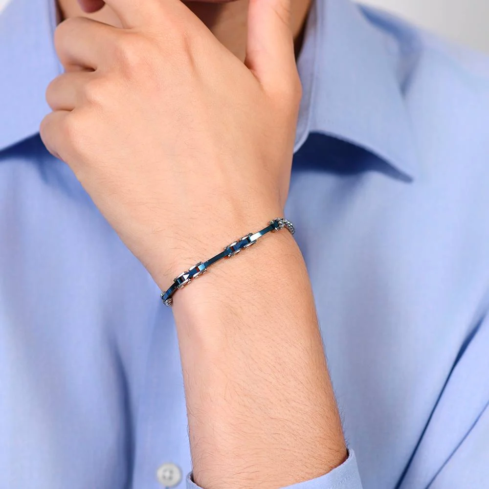 BRACCIALE UOMO IN ACCIAIO E CERAMICA BLU - Image 2