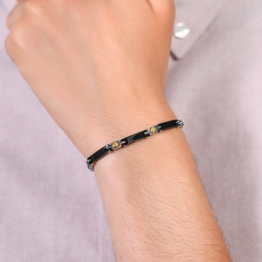 BRACCIALE UOMO IN ACCIAIO E CERAMICA NERA - Image 2