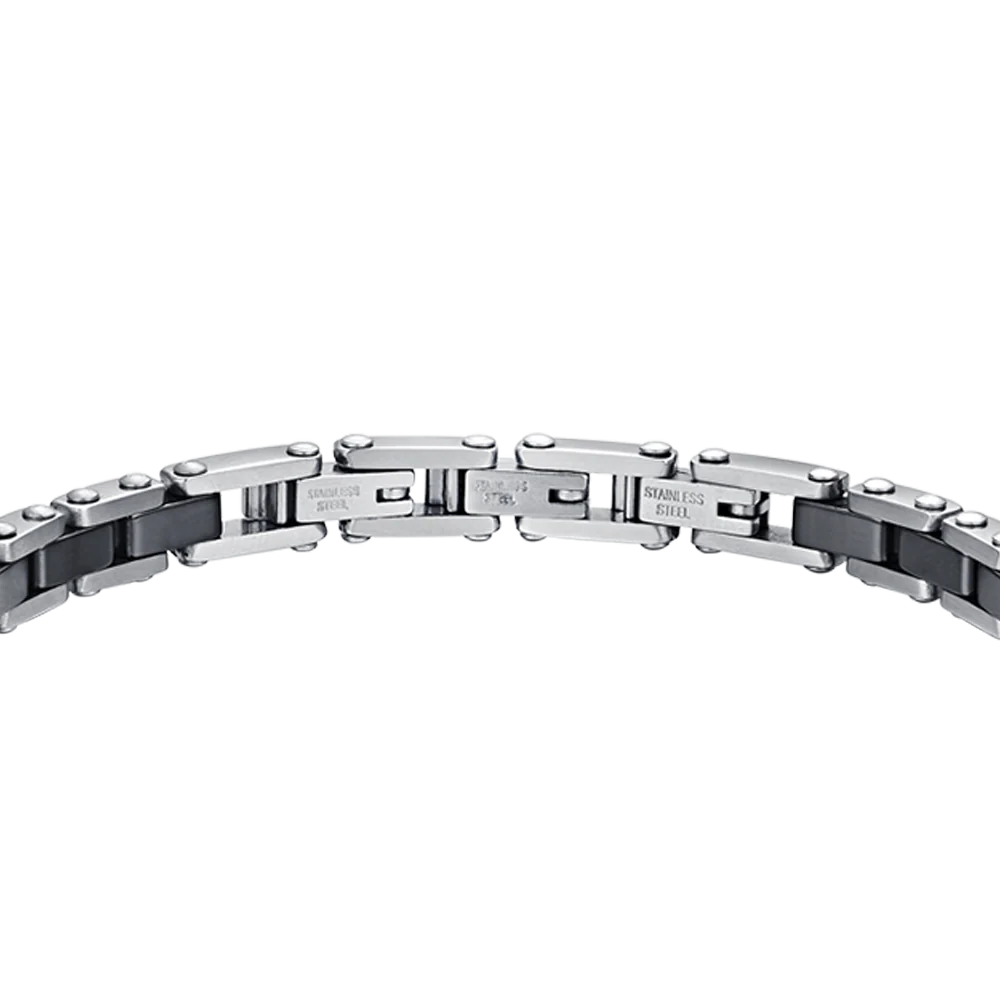 BRACCIALE UOMO IN ACCIAIO E CERAMICA NERA CON CRISTALLI NERI - Image 5