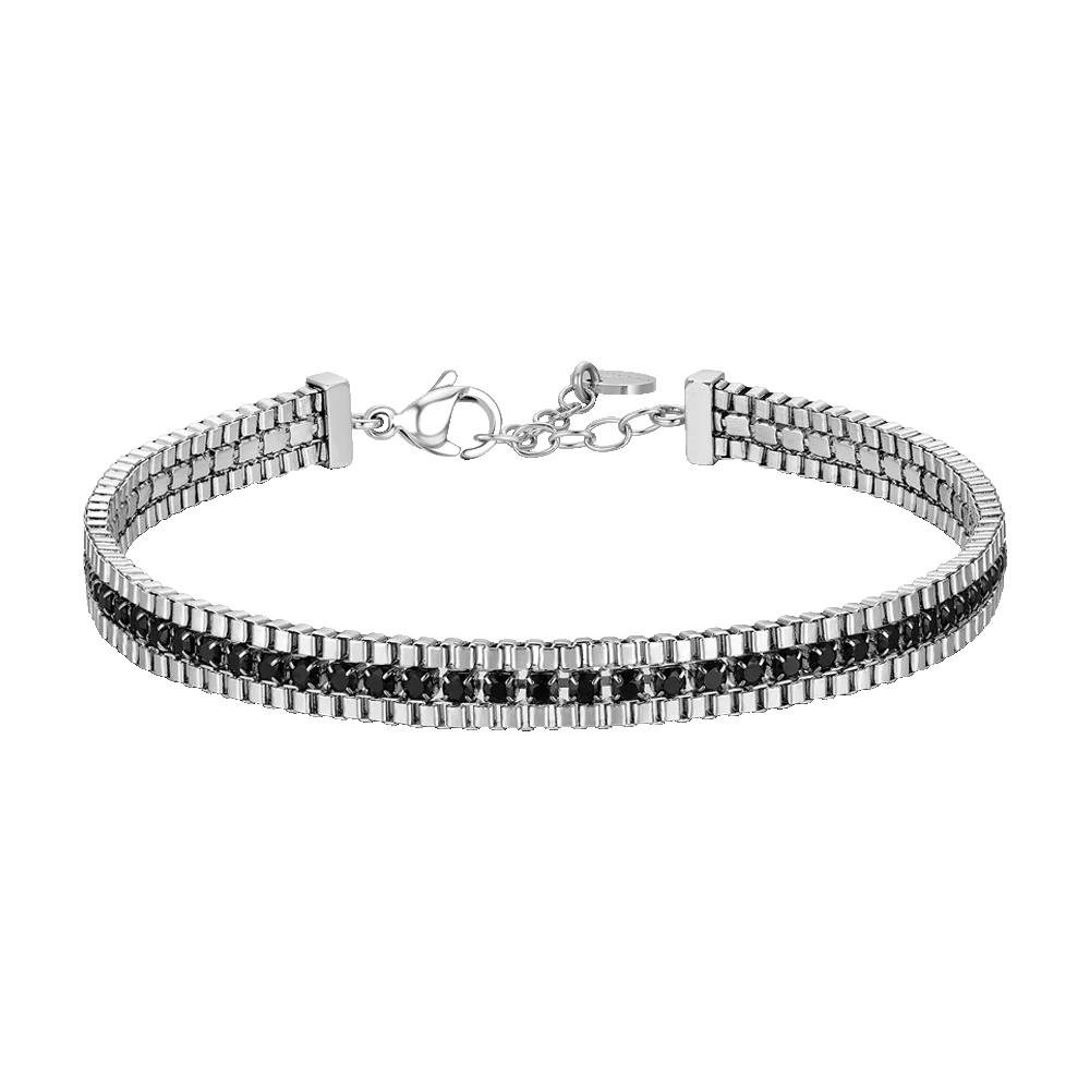 BRACCIALE UOMO IN ACCIAIO E ZIRCONI NERI