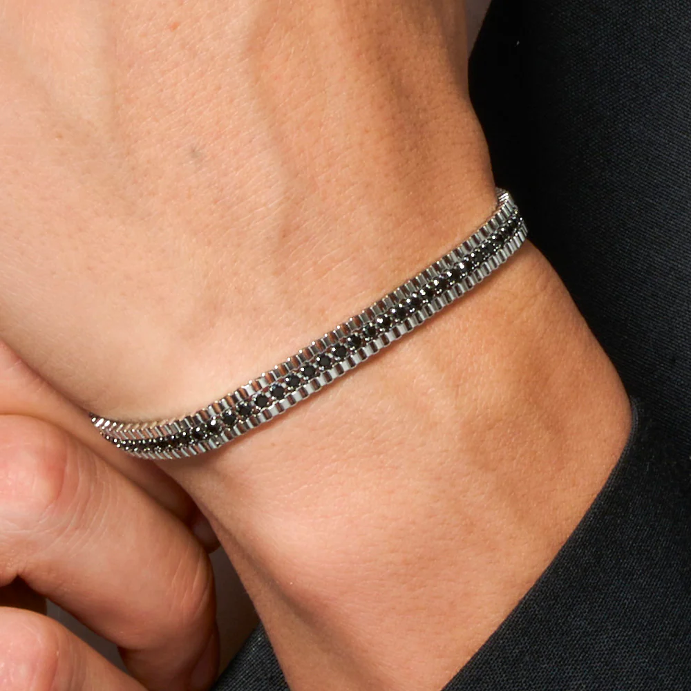 BRACCIALE UOMO IN ACCIAIO E ZIRCONI NERI - Image 2