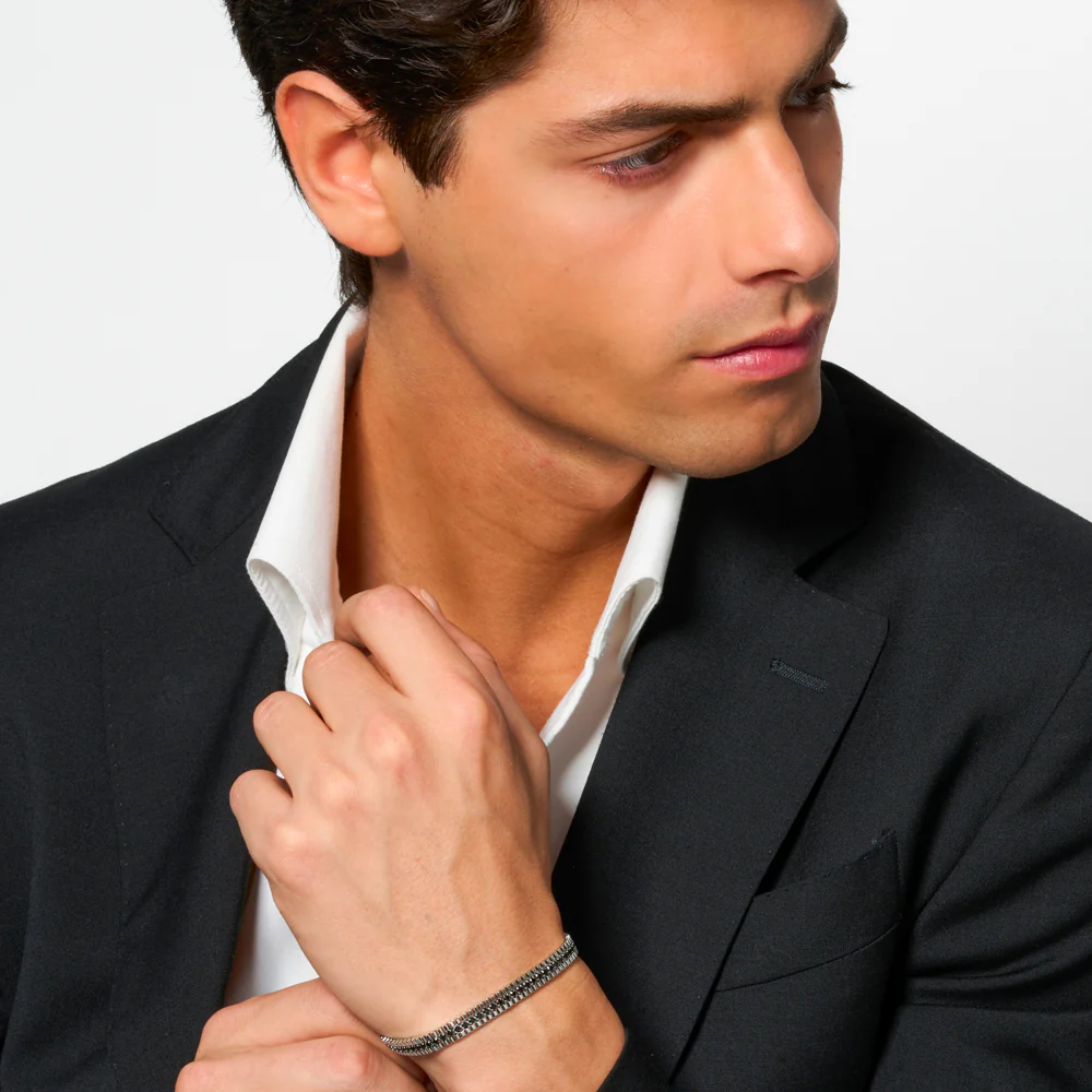 BRACCIALE UOMO IN ACCIAIO E ZIRCONI NERI - Image 3
