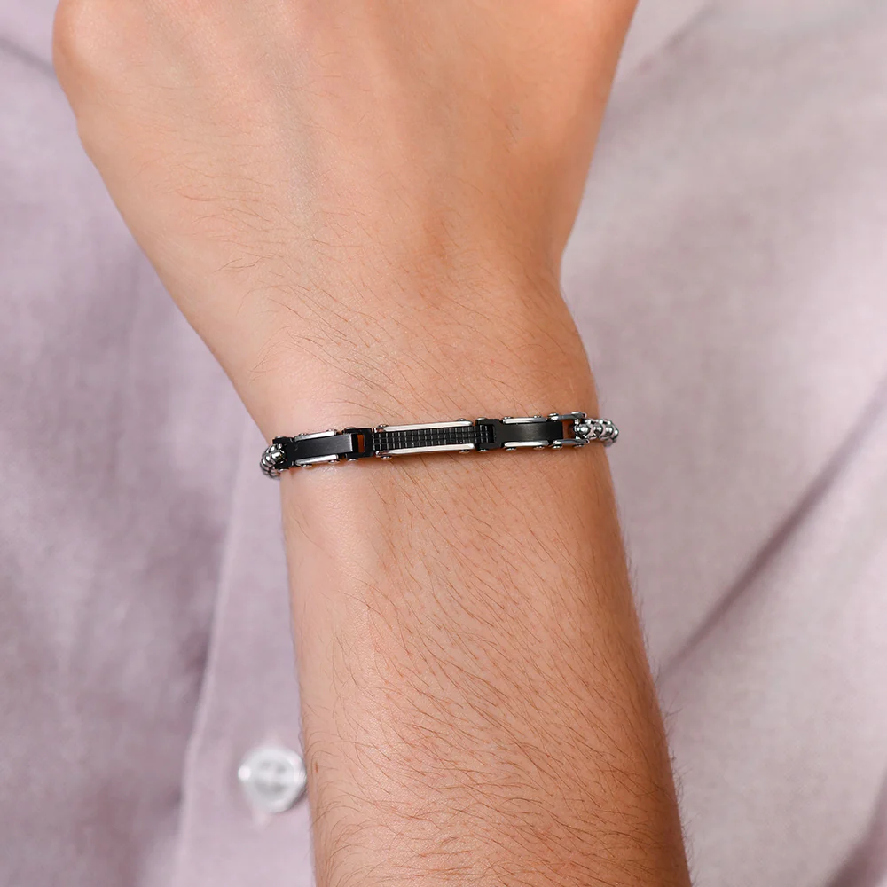 BRACCIALE UOMO IN ACCIAIO ED ELEMENTI IN ACCIAIO IP BLACK - Image 2