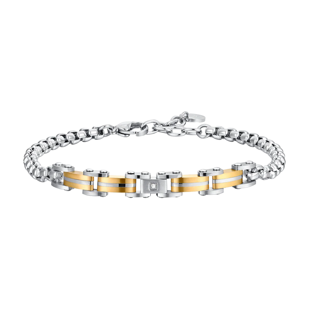 BRACCIALE UOMO IN ACCIAIO ED ELEMENTI IN ACCIAIO IP GOLD