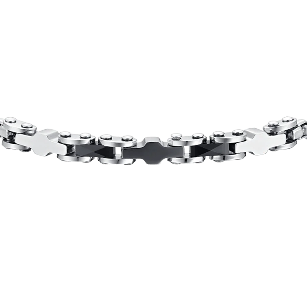 BRACCIALE UOMO IN ACCIAIO ED ELEMENTI IN CERAMICA NERA - Image 4