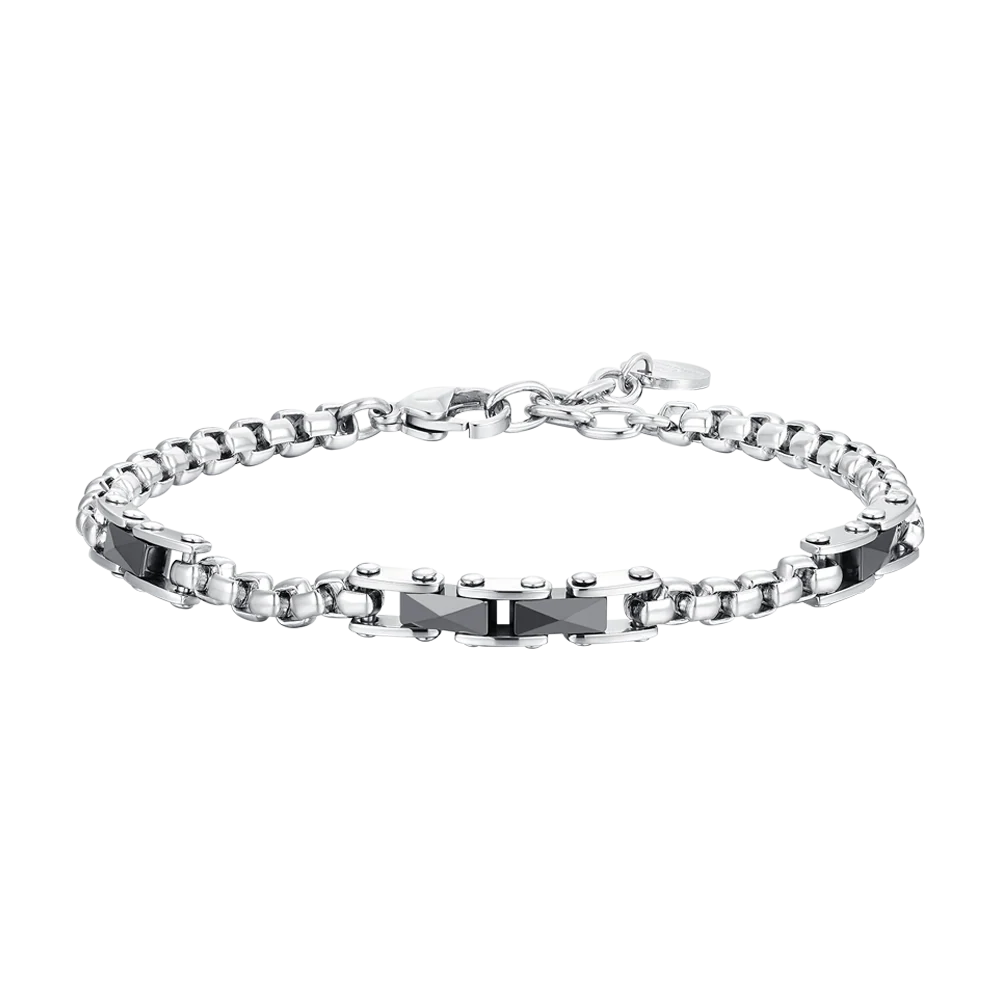 BRACCIALE UOMO IN ACCIAIO ED ELEMENTI IN CERAMICA NERA