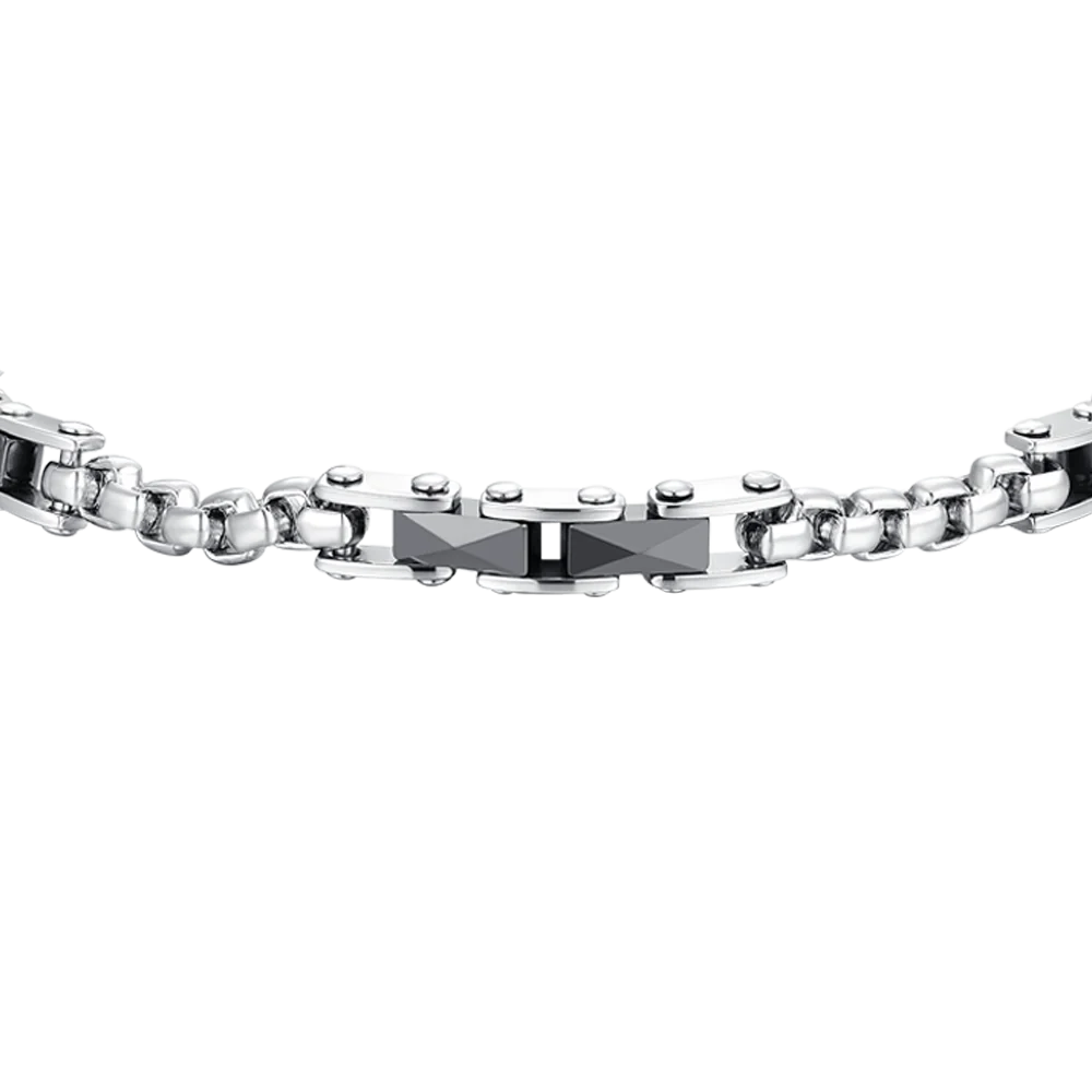 BRACCIALE UOMO IN ACCIAIO ED ELEMENTI IN CERAMICA NERA - Image 4