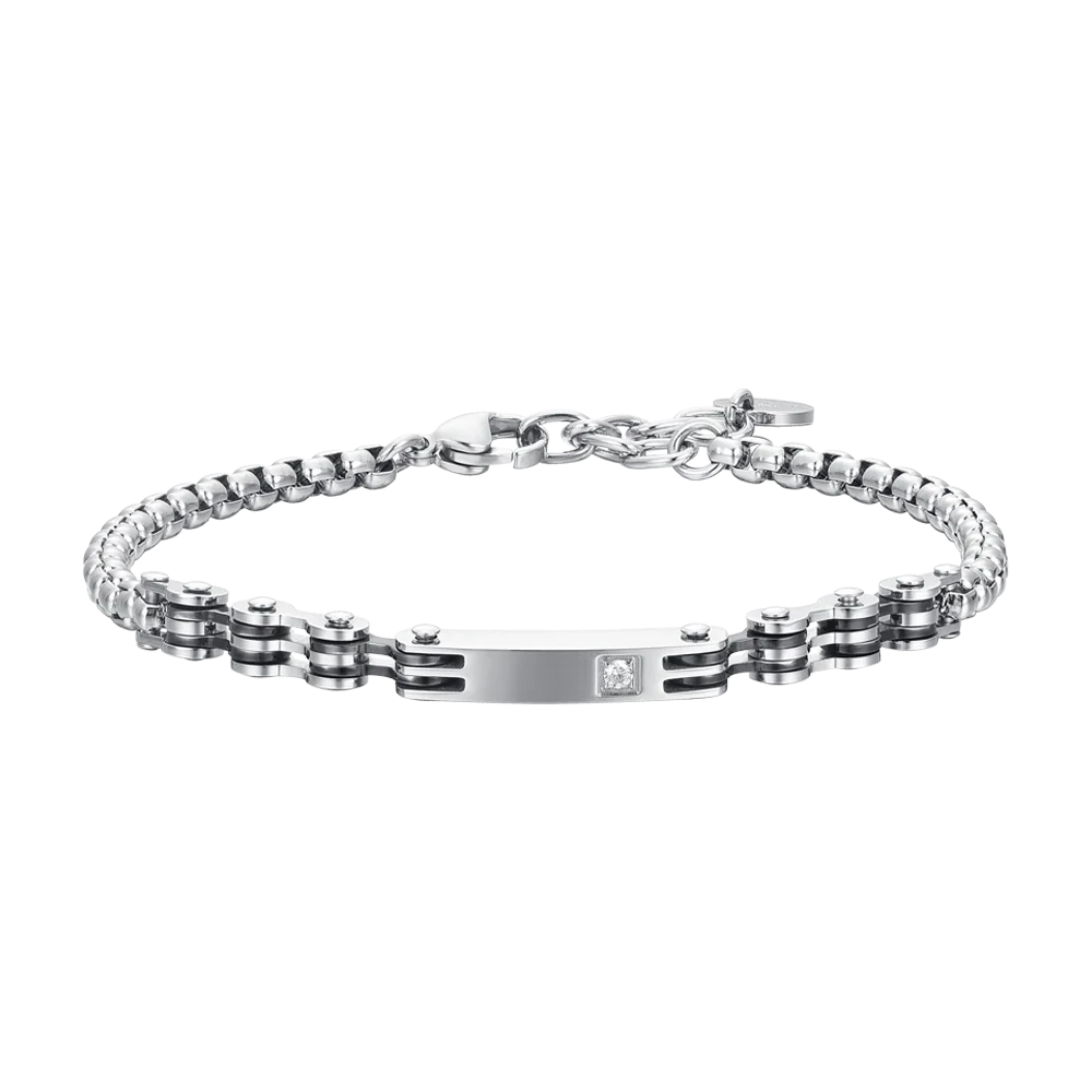 BRACCIALE UOMO IN ACCIAIO ELEMENTI IP NERO E ZIRCONE