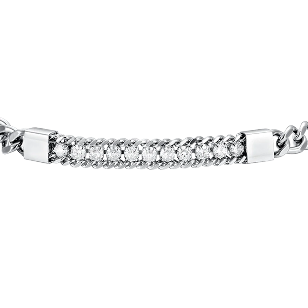 BRACCIALE UOMO IN ACCIAIO ELEMENTO CON CRISTALLI BIANCHI - Image 4