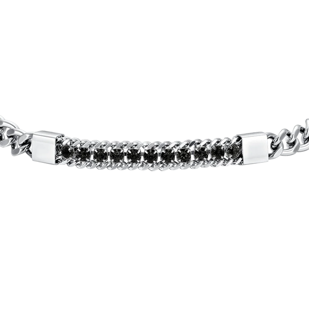 BRACCIALE UOMO IN ACCIAIO ELEMENTO CON CRISTALLI NERI - Image 4