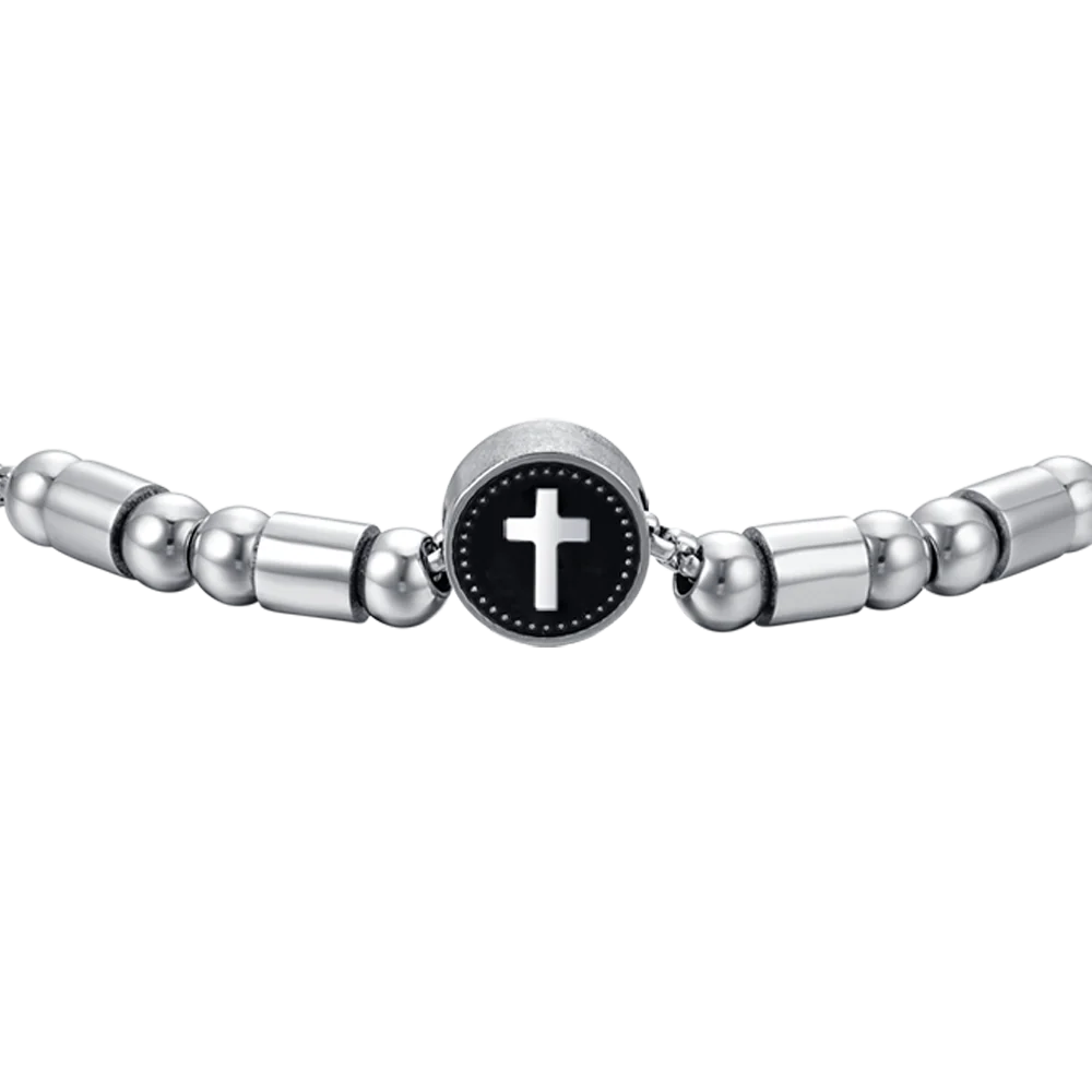 BRACCIALE UOMO IN ACCIAIO ELEMENTO CON CROCE SILVER E SMALTO NERO - Image 4
