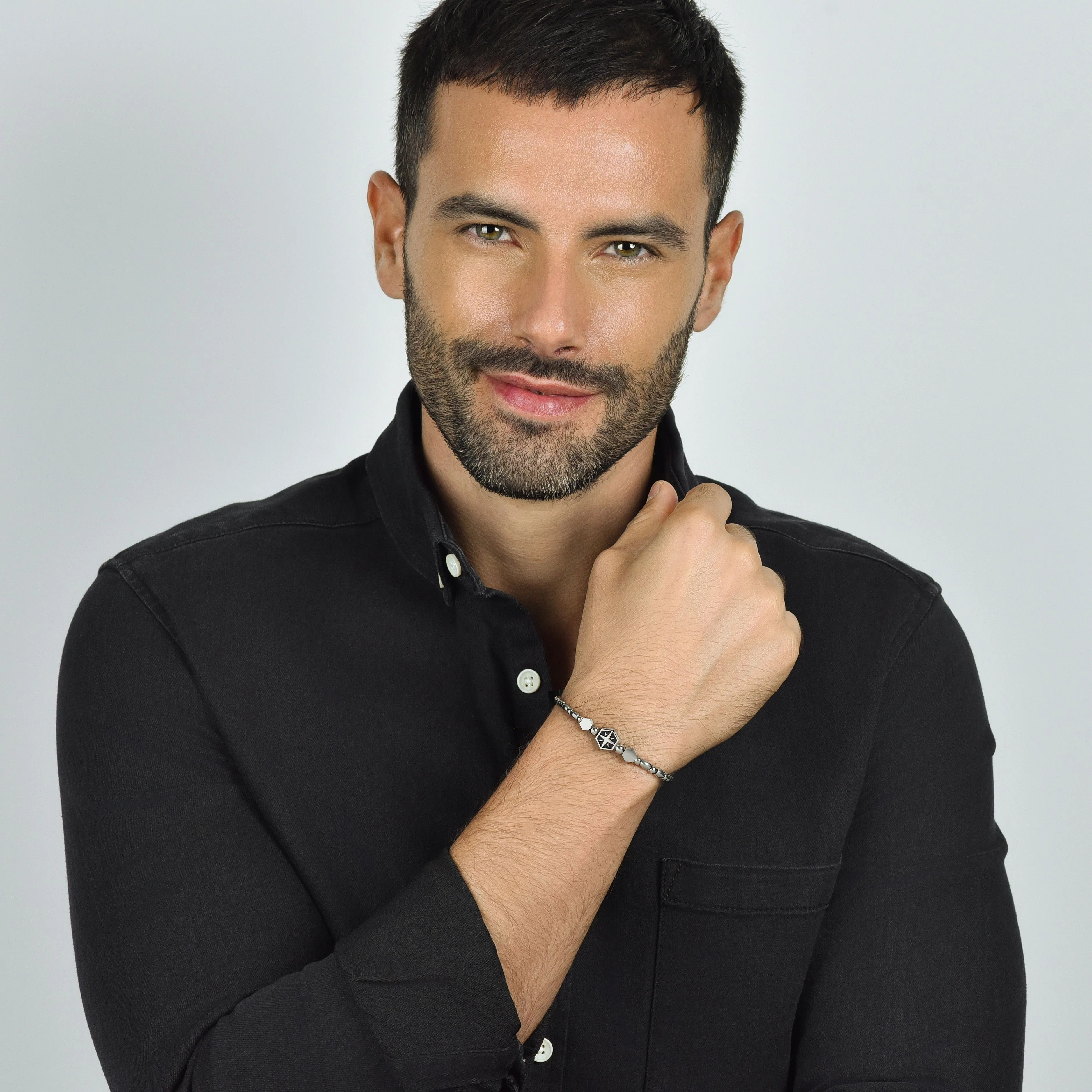 BRACCIALE UOMO IN ACCIAIO ELEMENTO CON ROSA DEI VENTI SILVER E SMALTO NERO - Image 3