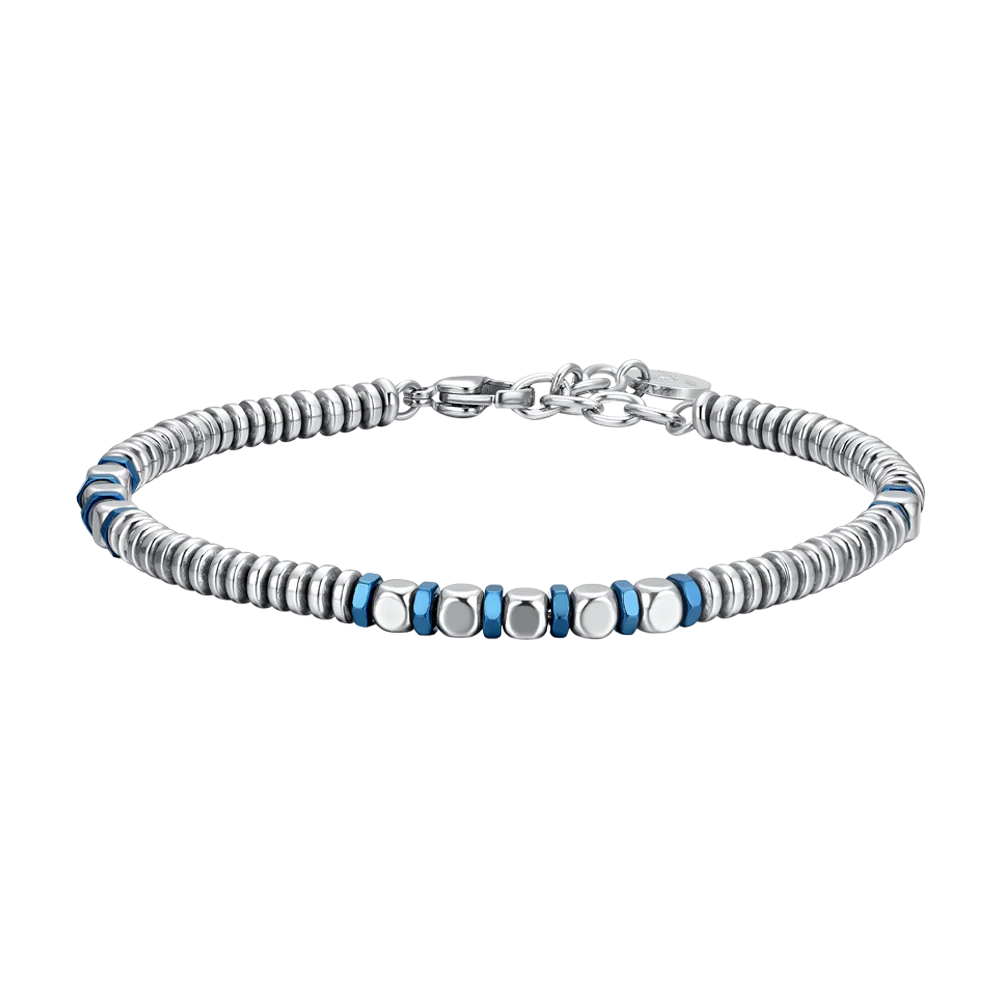 BRACCIALE UOMO IN ACCIAIO EMATITE SILVER E BLU