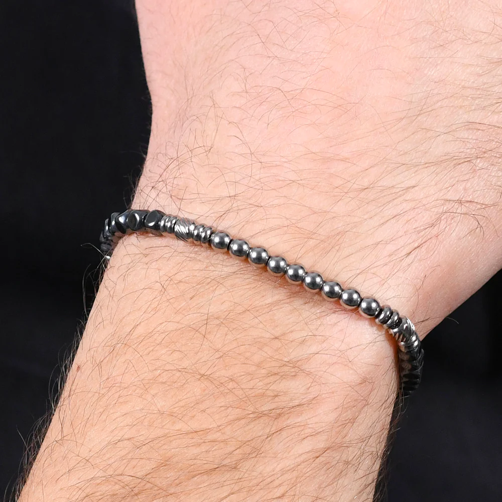 BRACCIALE UOMO IN ACCIAIO EMATITE SILVER E NERA - Image 2