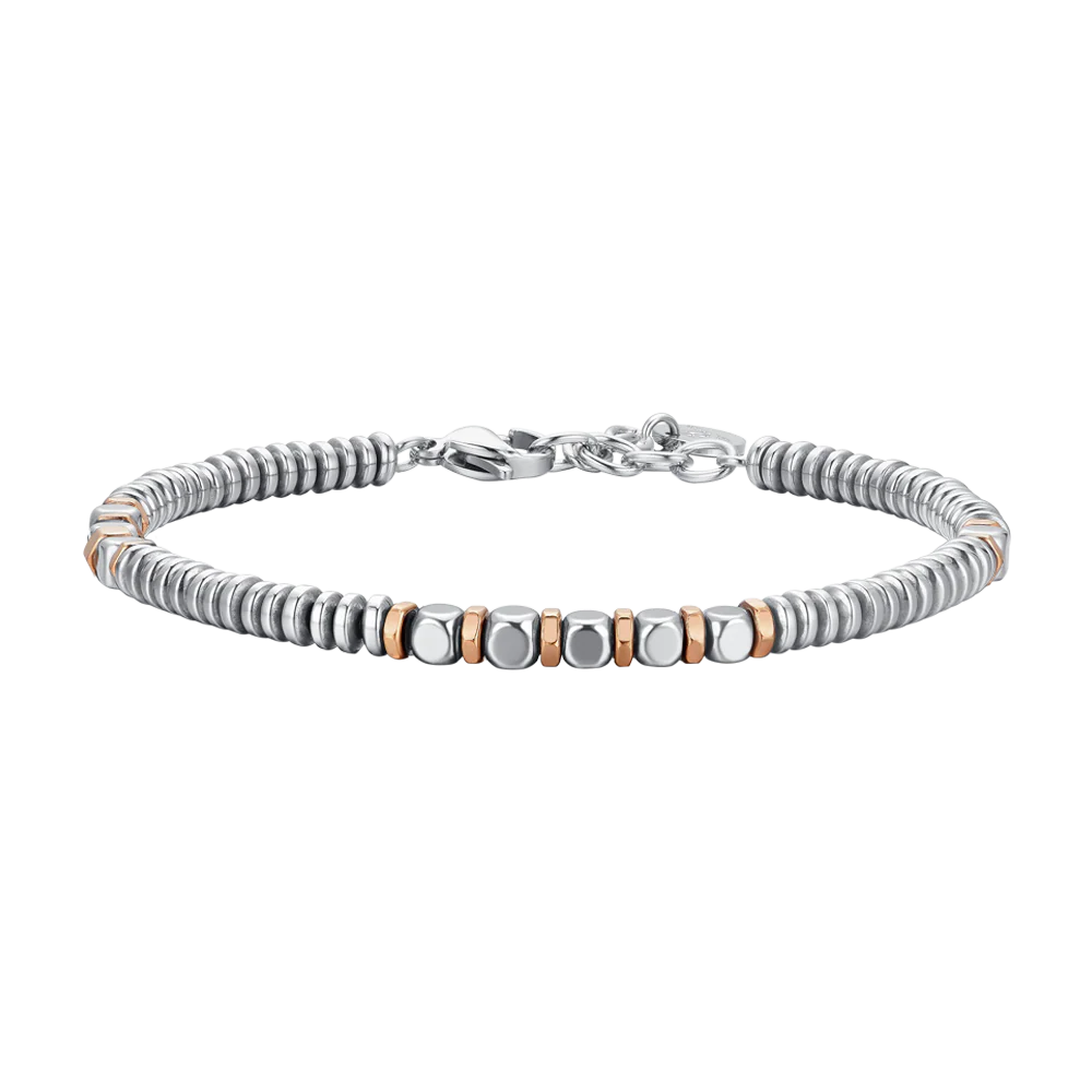 BRACCIALE UOMO IN ACCIAIO EMATITE SILVER E ROSE GOLD