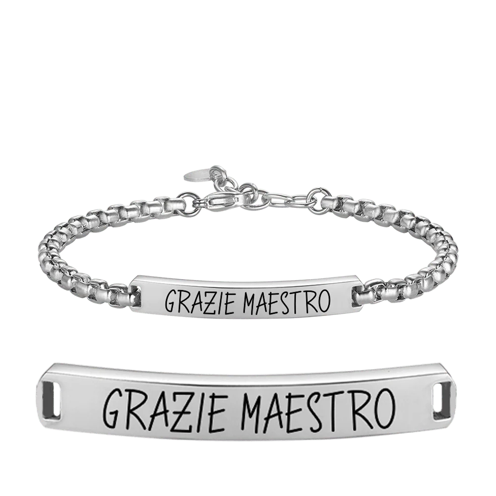 BRACCIALE UOMO IN ACCIAIO GRAZIE MAESTRO CON PIASTRA