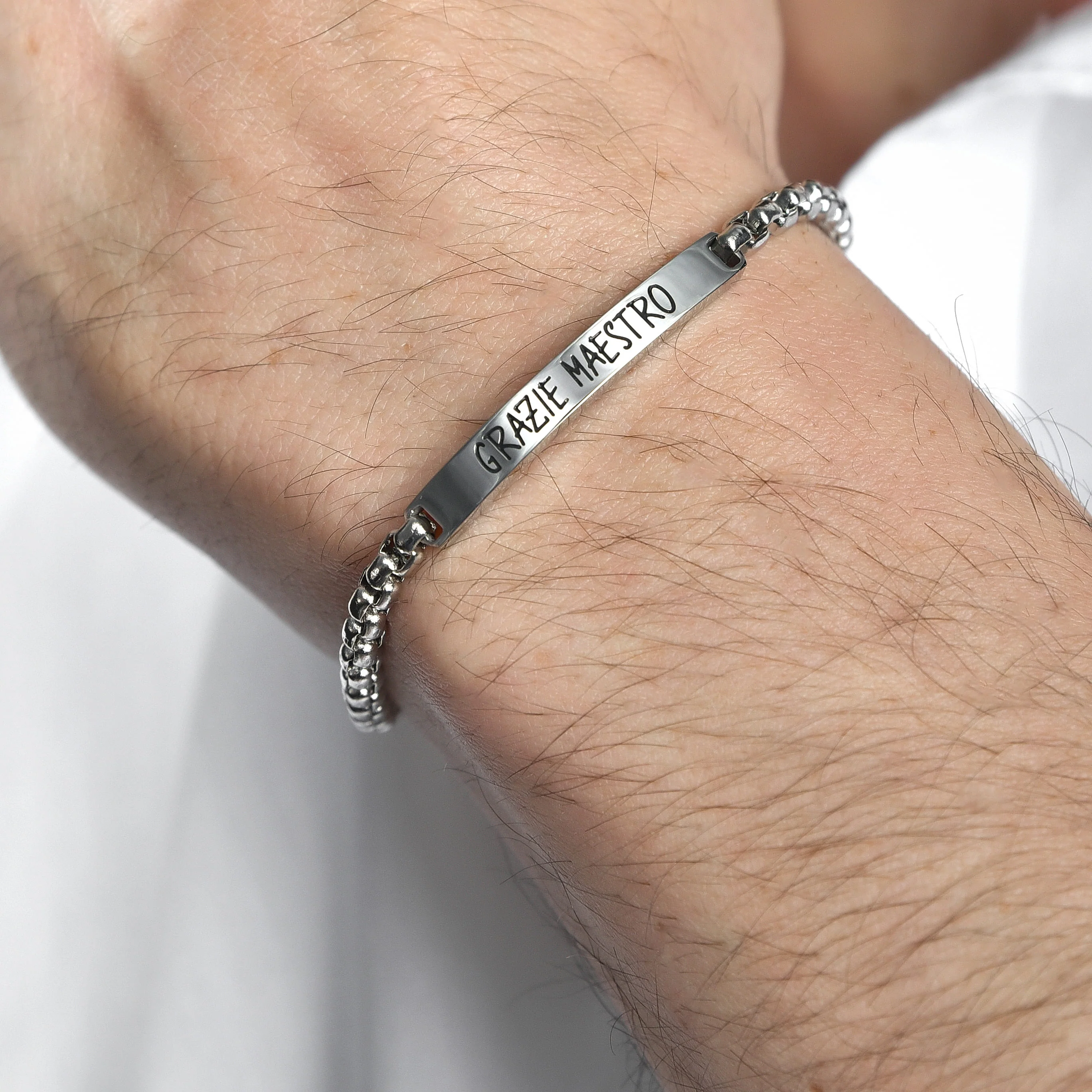 BRACCIALE UOMO IN ACCIAIO GRAZIE MAESTRO CON PIASTRA - Image 2