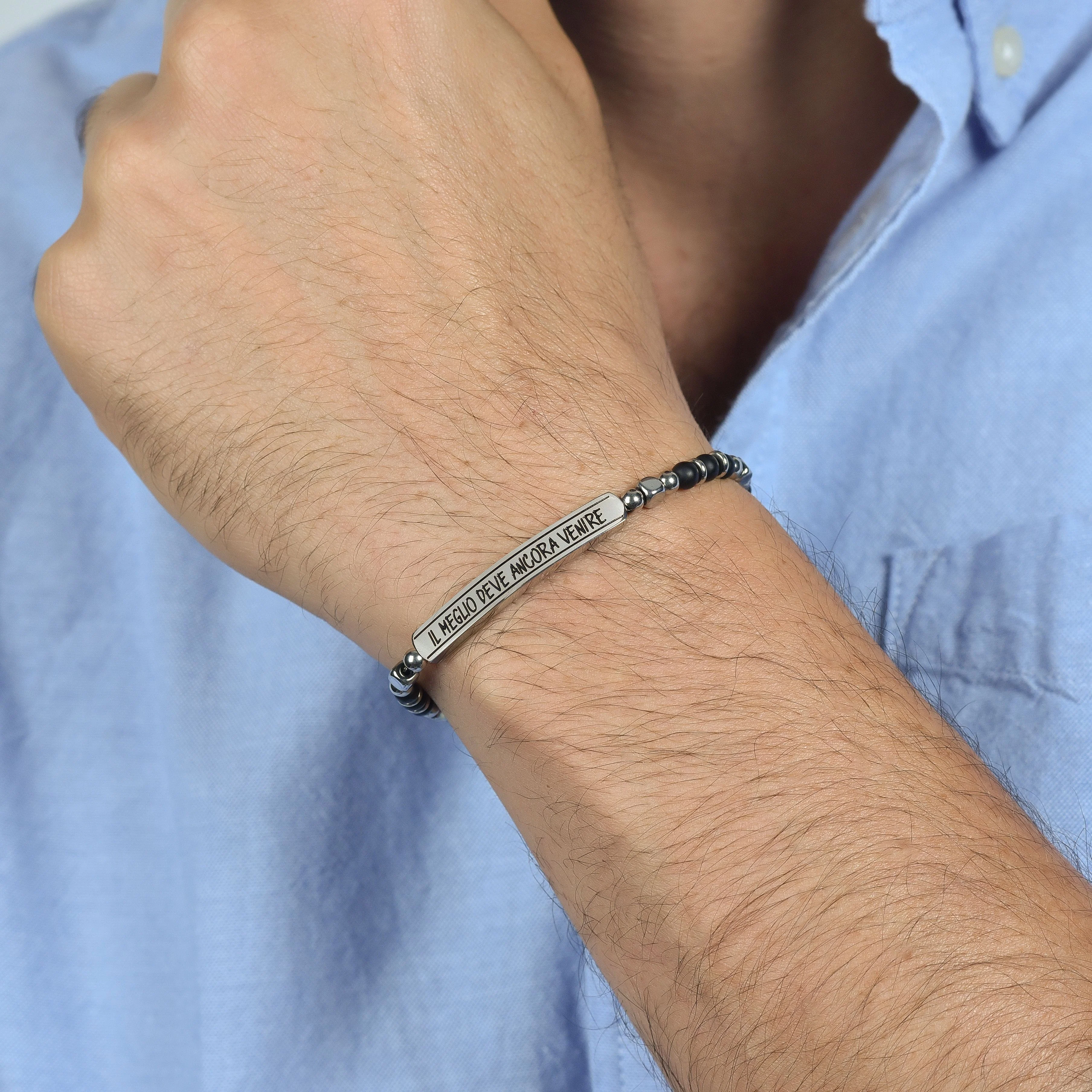 BRACCIALE UOMO IN ACCIAIO E PIETRE NERE IL MEGLIO DEVE ANCORA VENIRE - Image 2