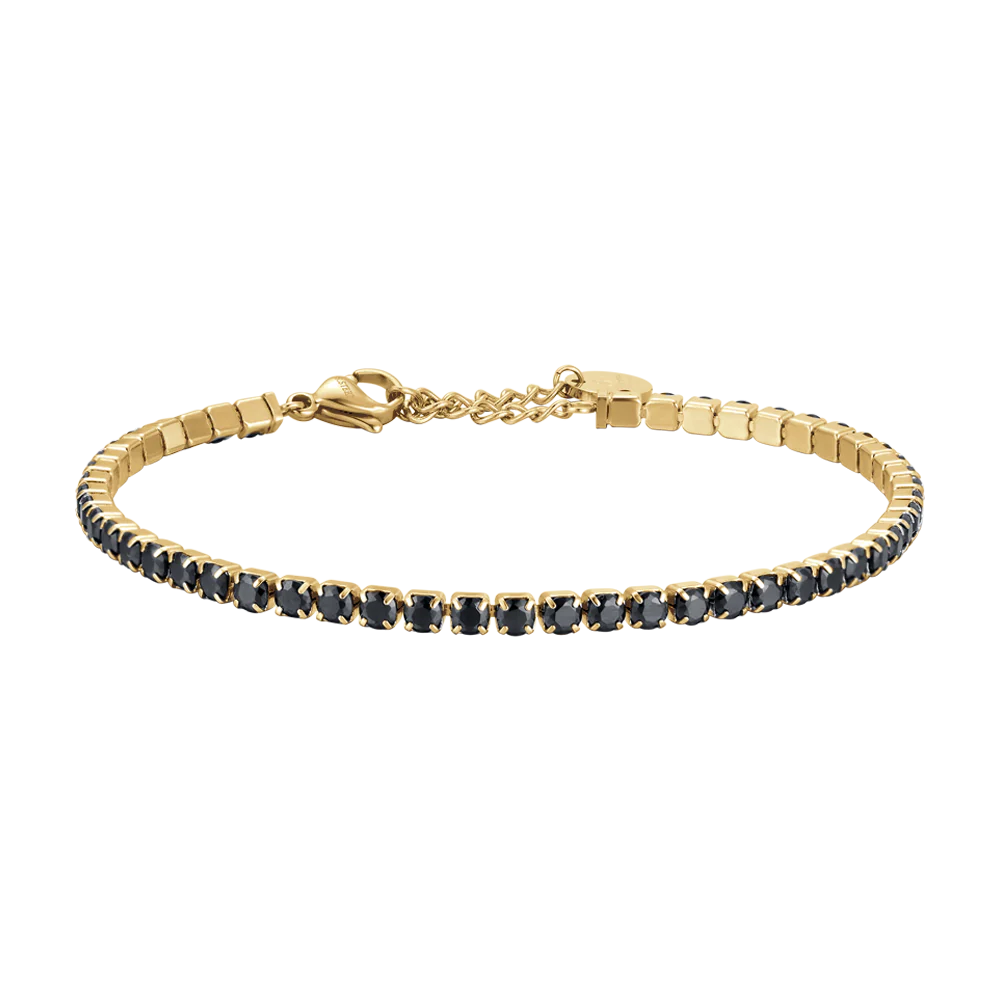 BRACCIALE UOMO IN ACCIAIO IP GOLD CON CRISTALLI NERI
