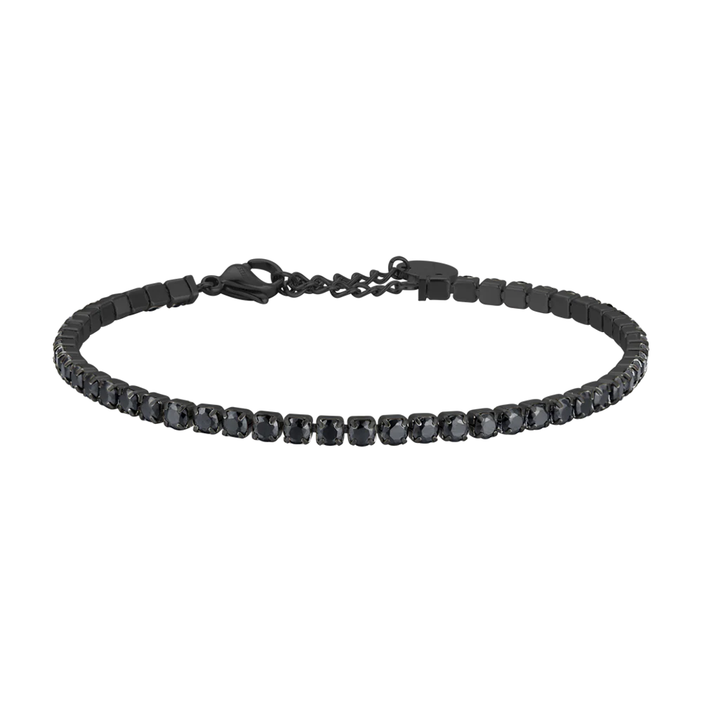 BRACCIALE UOMO IN ACCIAIO IP NERO CON CRISTALLI NERI