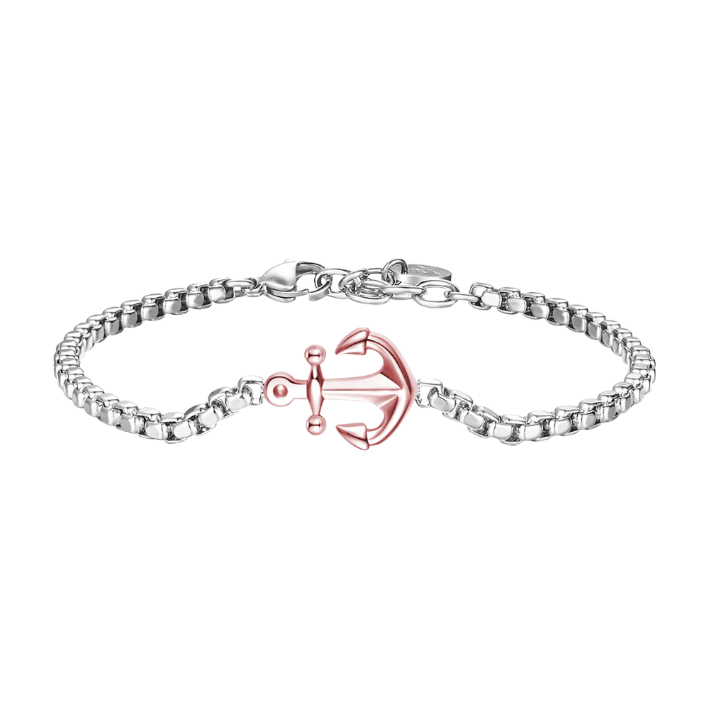 BRACCIALE UOMO IN ACCIAIO IP ROSE CON ANCORA