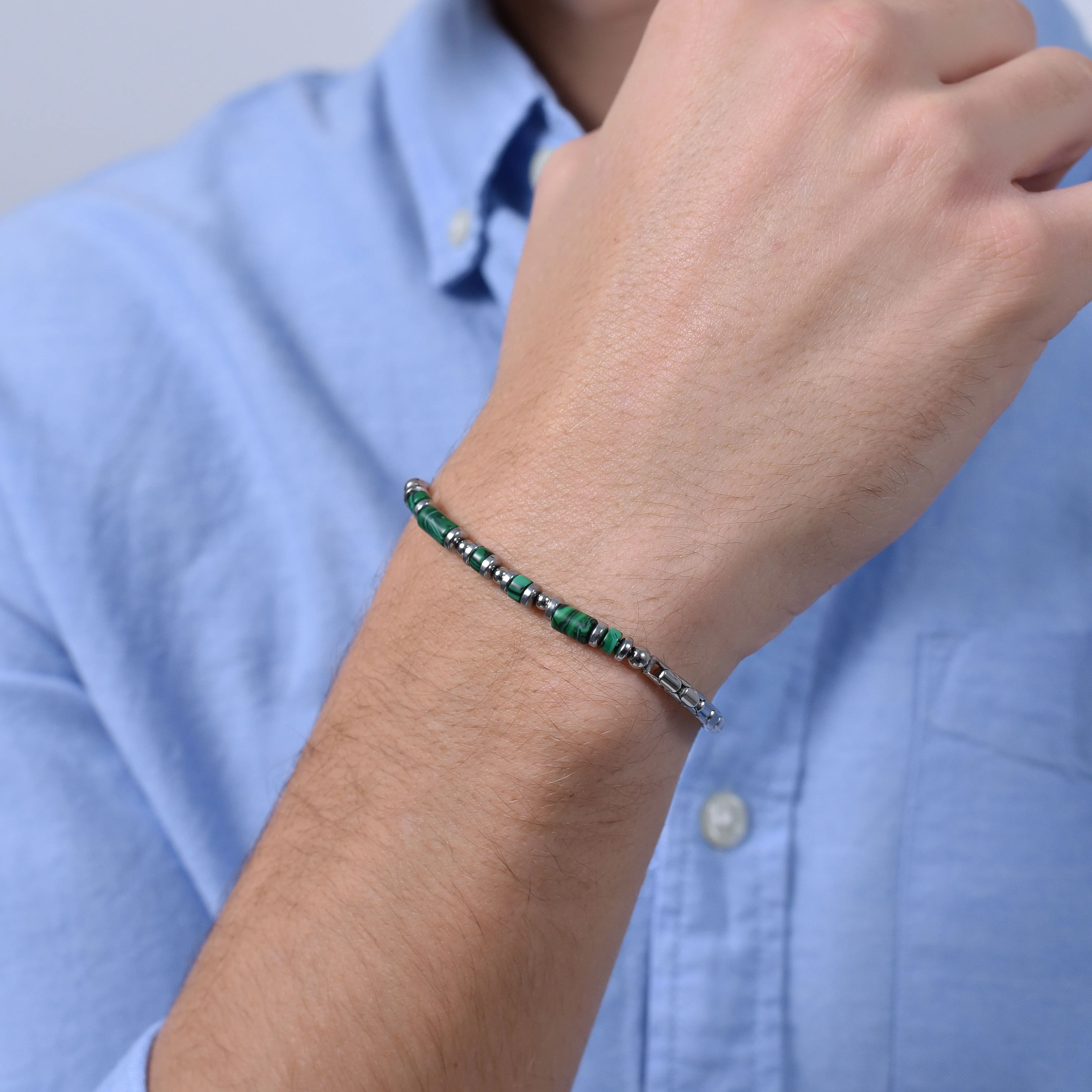 BRACCIALE UOMO IN ACCIAIO MALACHITE VERDE - Image 2