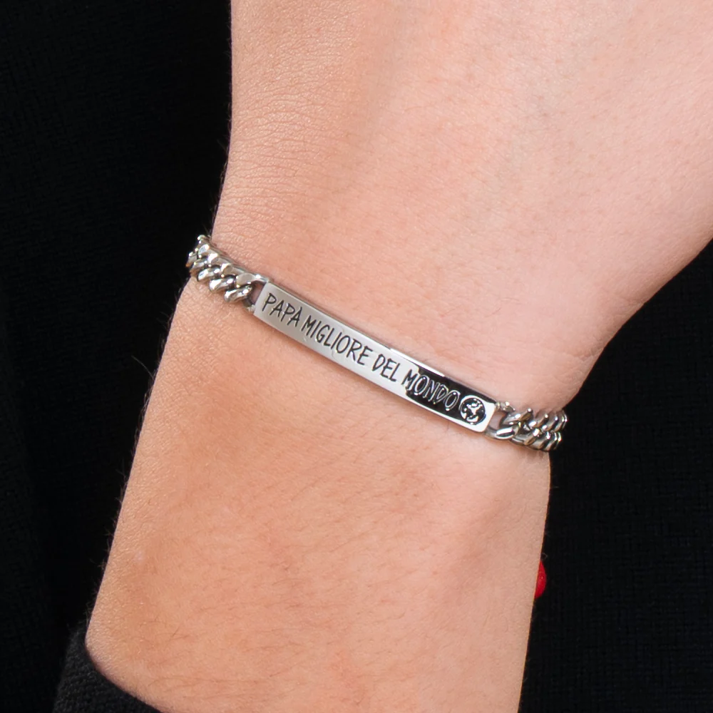 BRACCIALE UOMO IN ACCIAIO PAPA' MIGLIORE DEL MONDO - Image 2