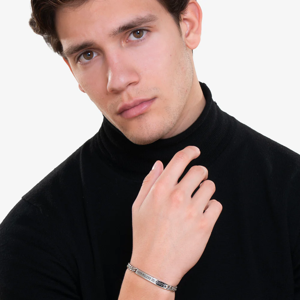 BRACCIALE UOMO IN ACCIAIO PAPA' MIGLIORE DEL MONDO - Image 3