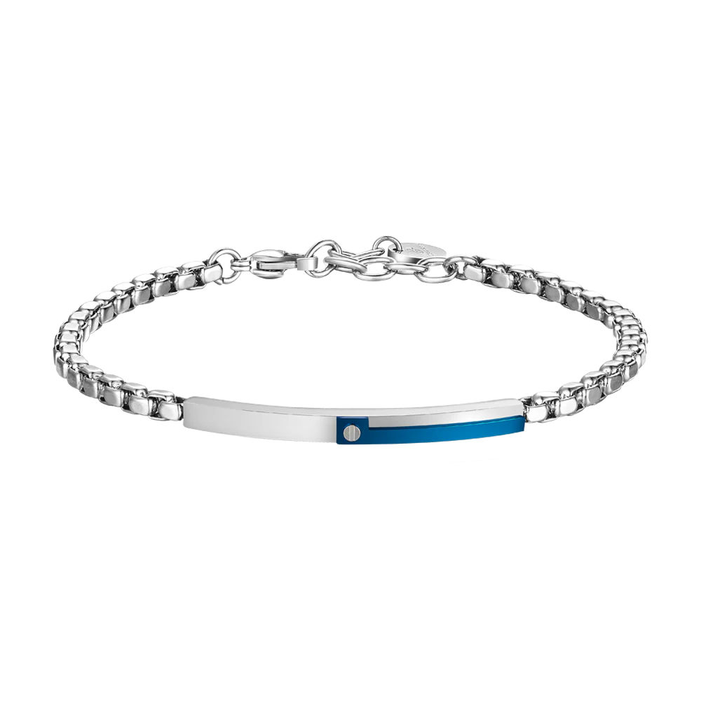 BRACCIALE UOMO IN ACCIAIO, PIASTRA CON ELEMENTO IP BLU