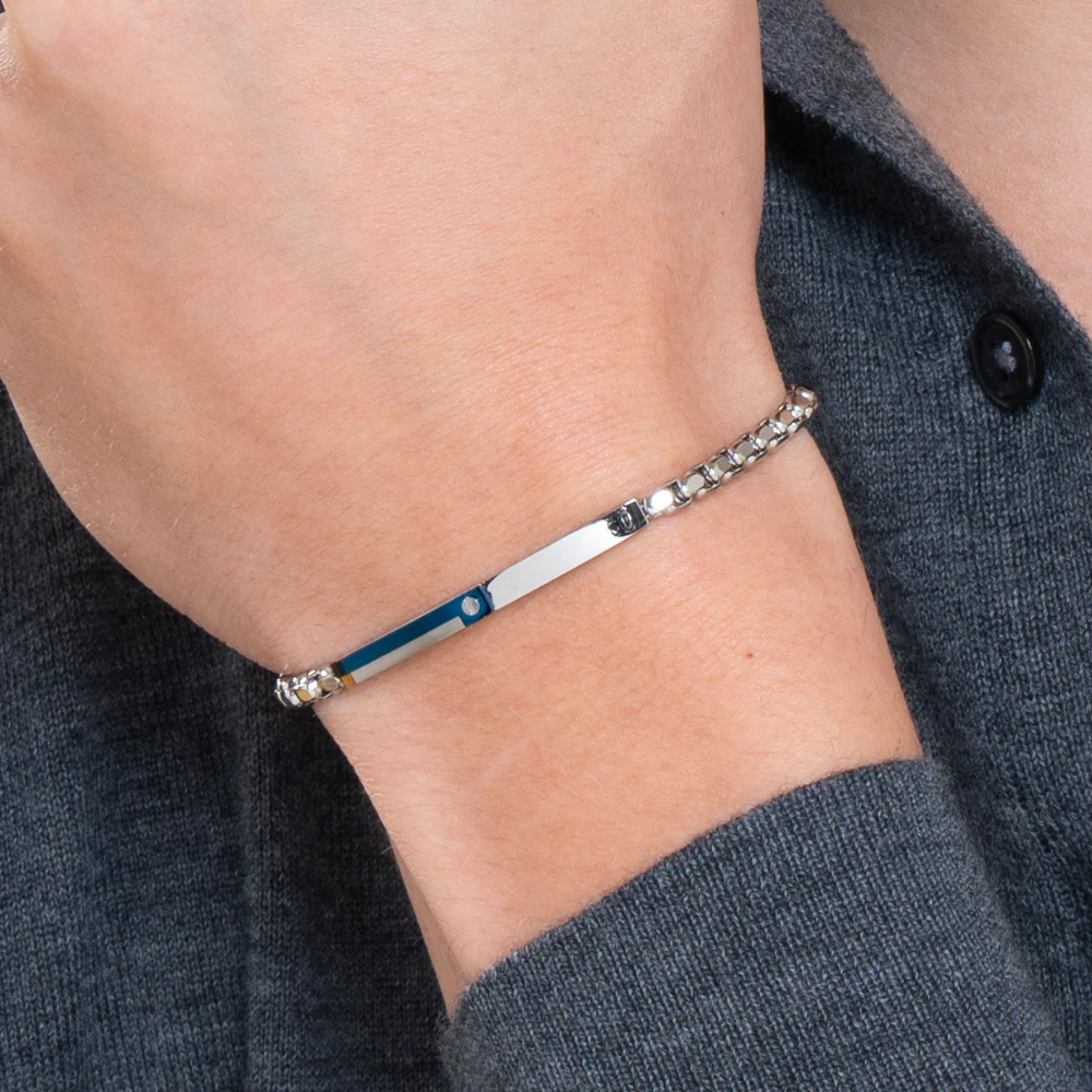 BRACCIALE UOMO IN ACCIAIO, PIASTRA CON ELEMENTO IP BLU - Image 2