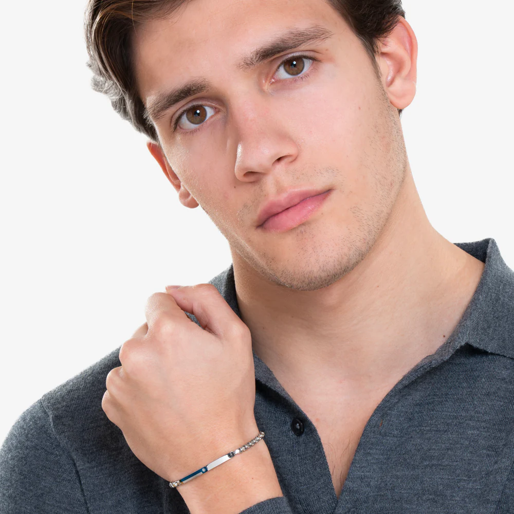 BRACCIALE UOMO IN ACCIAIO, PIASTRA CON ELEMENTO IP BLU - Image 3