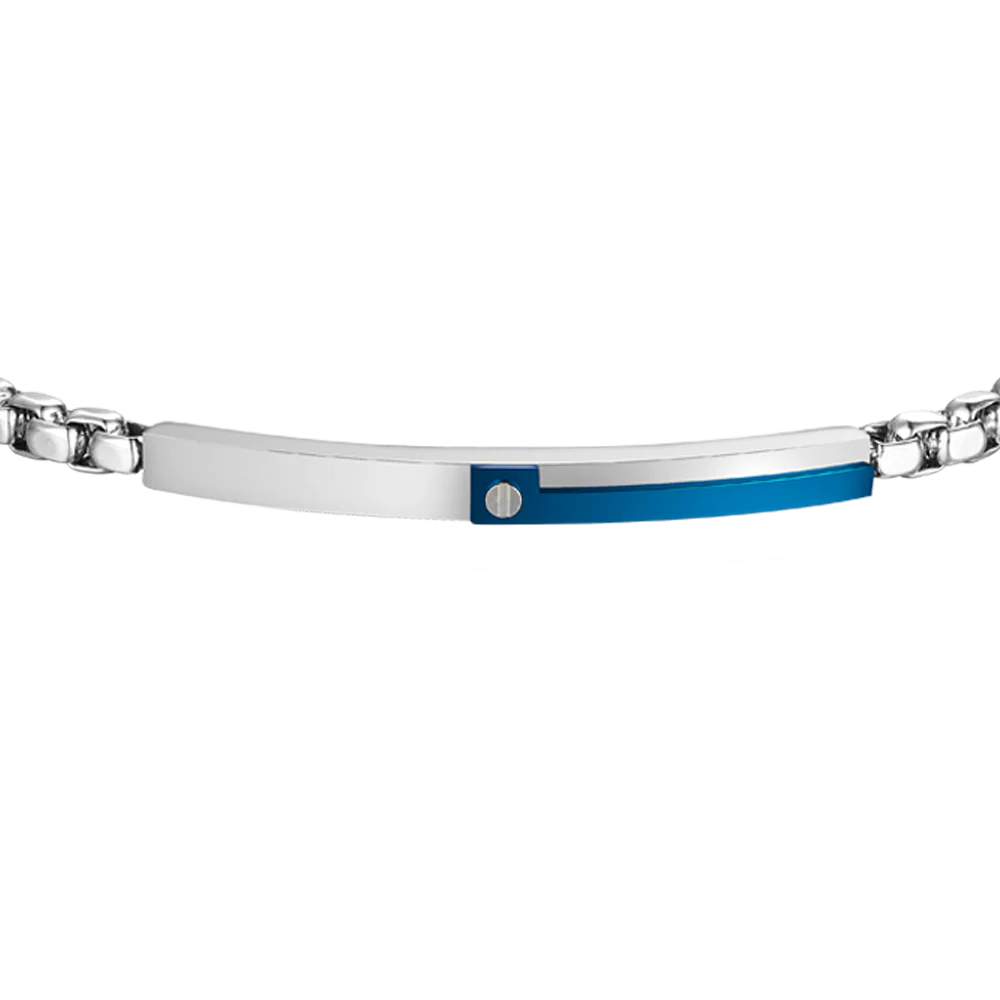 BRACCIALE UOMO IN ACCIAIO, PIASTRA CON ELEMENTO IP BLU - Image 4