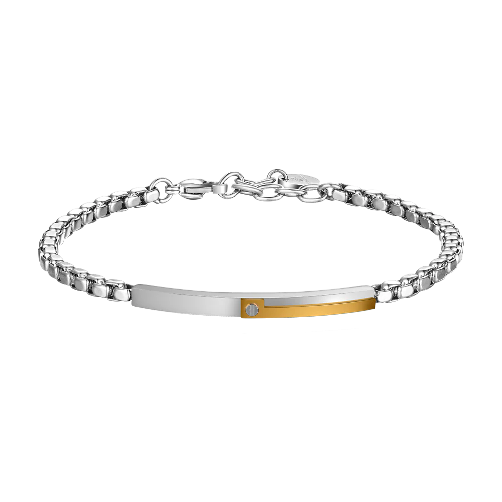 BRACCIALE UOMO IN ACCIAIO, PIASTRA CON ELEMENTO IP GOLD