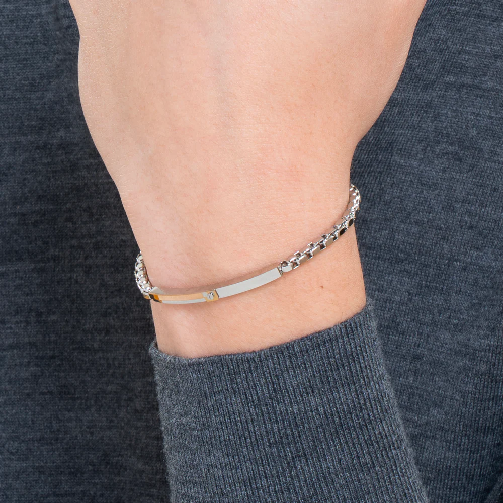 BRACCIALE UOMO IN ACCIAIO, PIASTRA CON ELEMENTO IP GOLD - Image 2