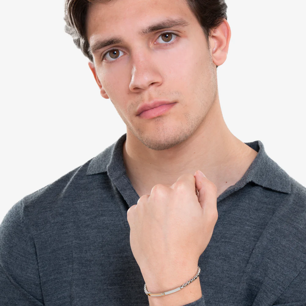 BRACCIALE UOMO IN ACCIAIO, PIASTRA CON ELEMENTO IP GOLD - Image 3