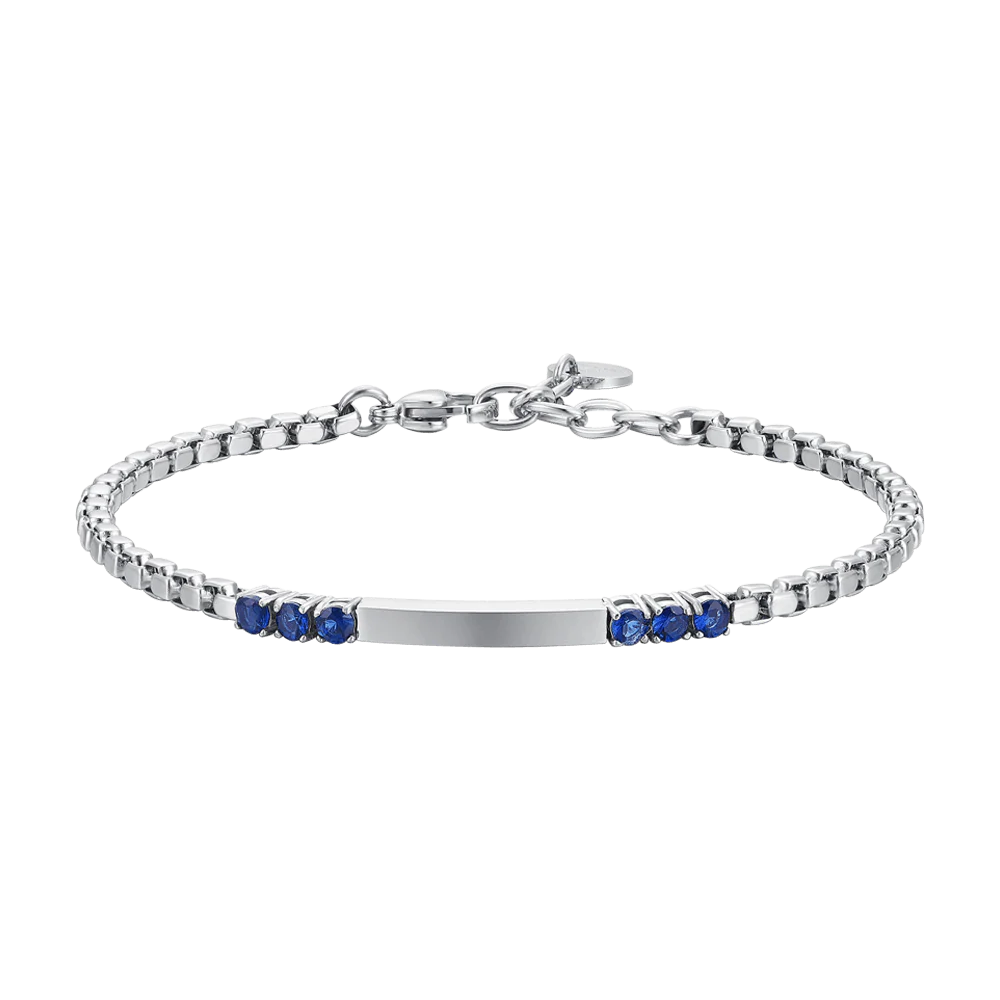 BRACCIALE UOMO IN ACCIAIO PIASTRA E ZIRCONI BLU