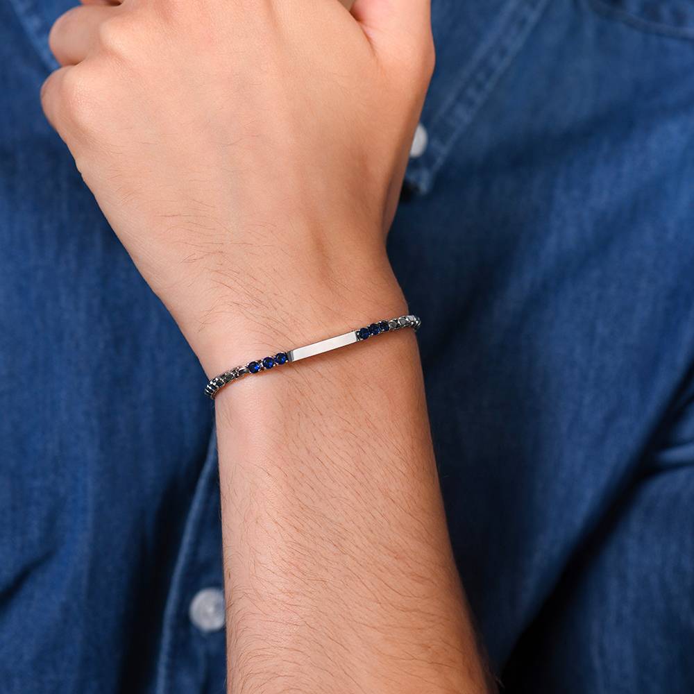 BRACCIALE UOMO IN ACCIAIO PIASTRA E ZIRCONI BLU - Image 2