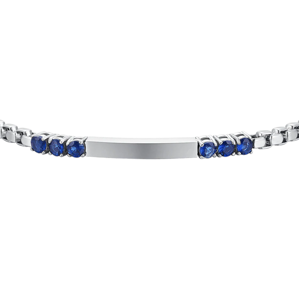 BRACCIALE UOMO IN ACCIAIO PIASTRA E ZIRCONI BLU - Image 4