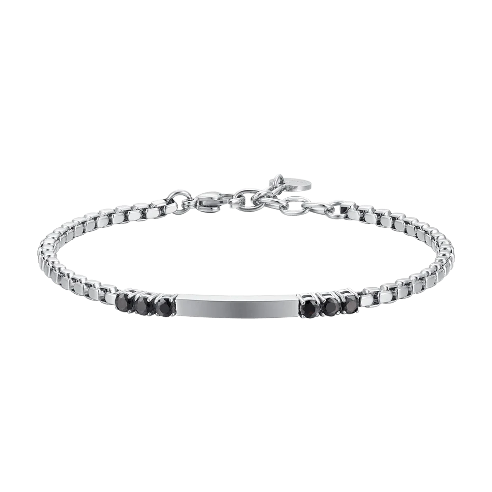 BRACCIALE UOMO IN ACCIAIO PIASTRA E ZIRCONI NERI