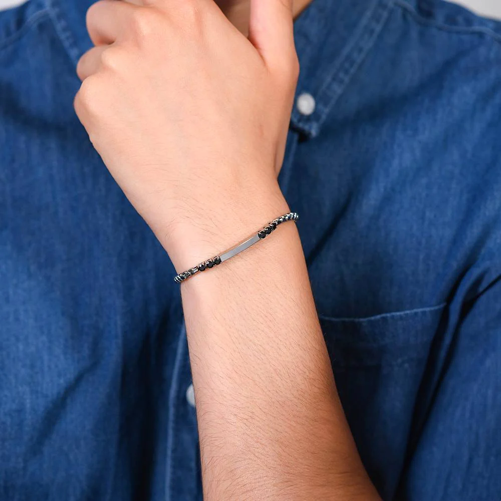 BRACCIALE UOMO IN ACCIAIO PIASTRA E ZIRCONI NERI - Image 2