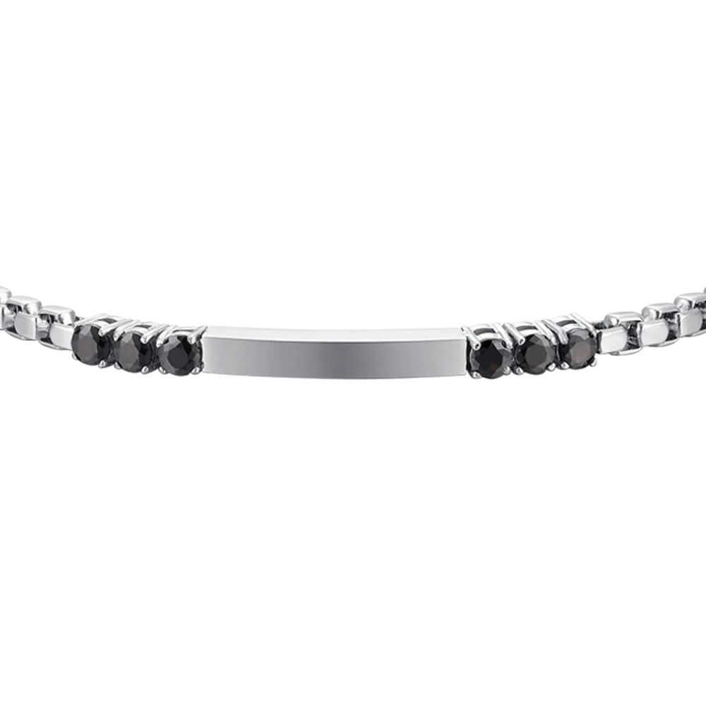 BRACCIALE UOMO IN ACCIAIO PIASTRA E ZIRCONI NERI - Image 4