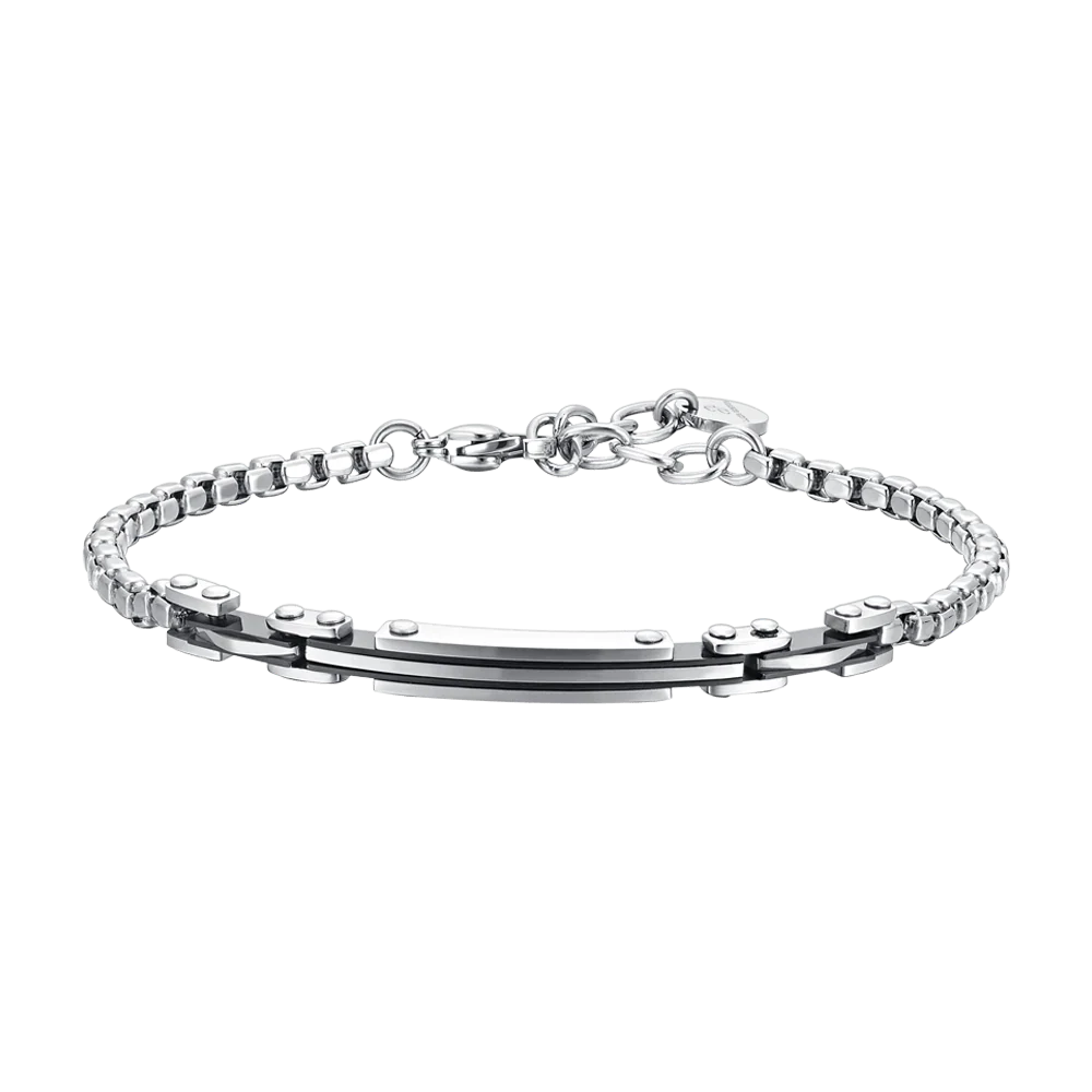BRACCIALE UOMO IN ACCIAIO PIASTRA ED ELEMENTI IP NERO