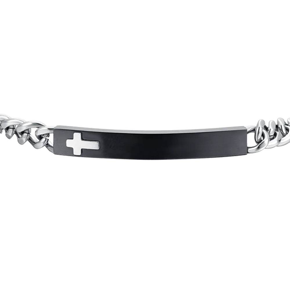 BRACCIALE UOMO IN ACCIAIO PIASTRA IP BLACK CON CROCE - Image 4