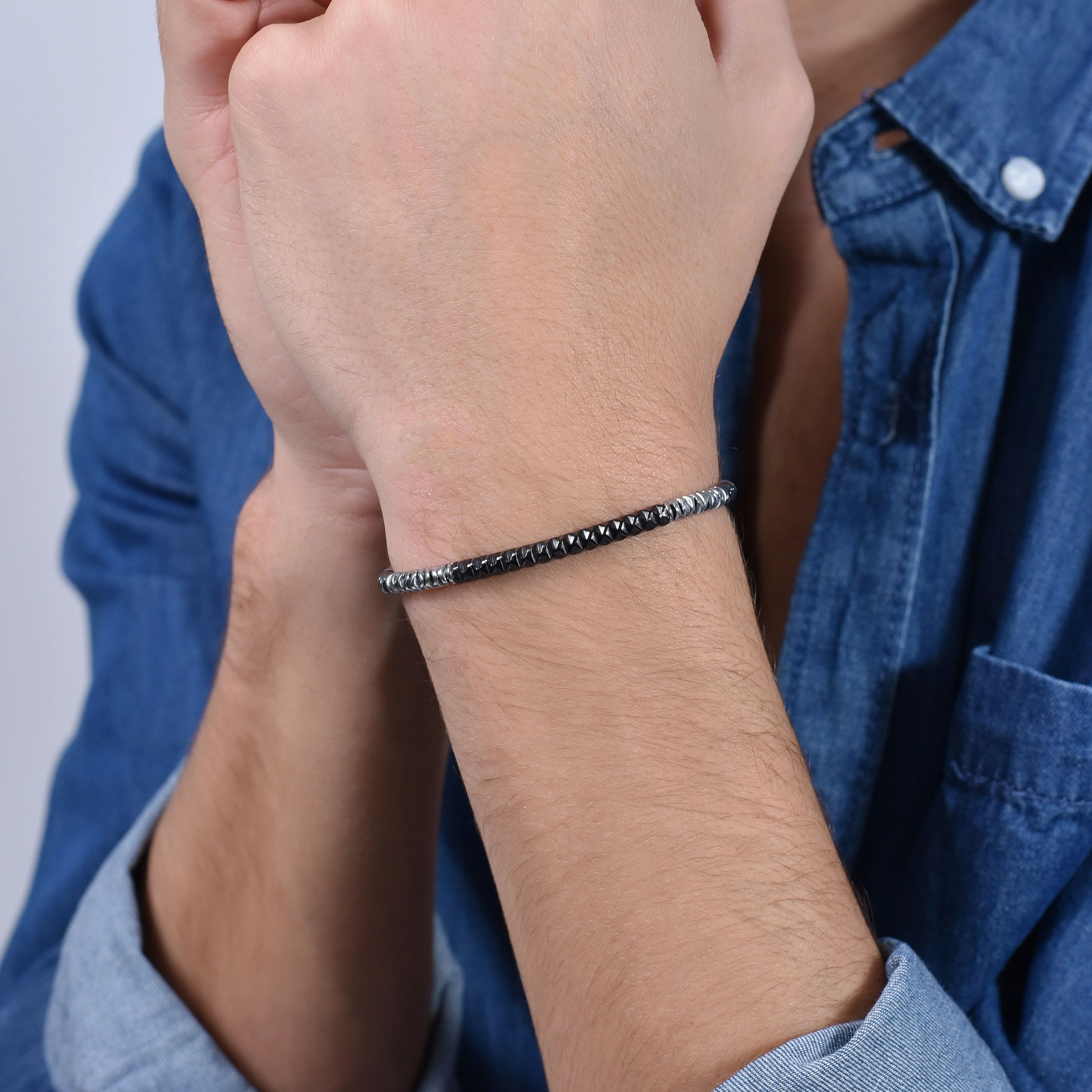 BRACCIALE UOMO IN ACCIAIO PIASTRA IP NERO - Image 2