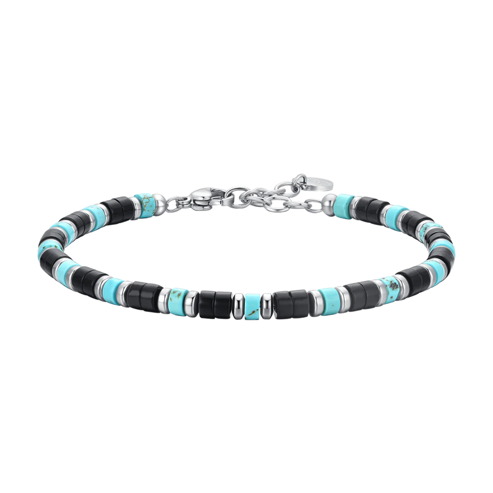 BRACCIALE UOMO IN ACCIAIO PIETRE AGATA E TURCHESI