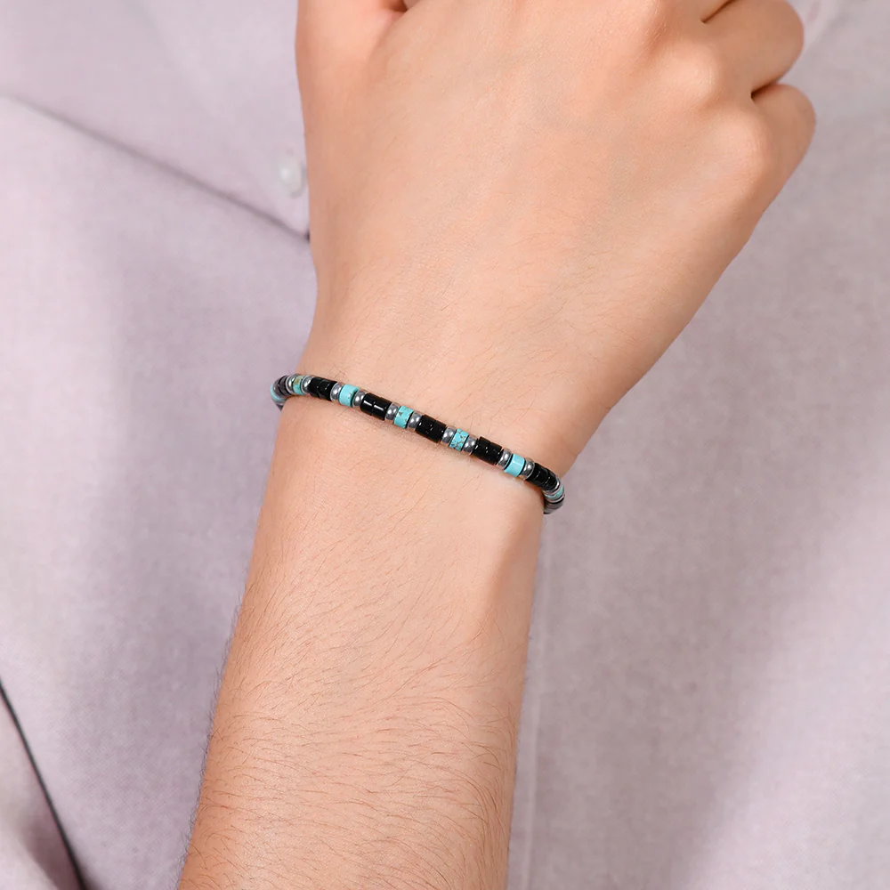 BRACCIALE UOMO IN ACCIAIO PIETRE AGATA E TURCHESI - Image 2